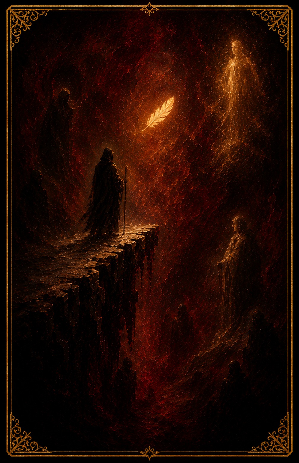 The Leap tarot card (Major Arcana 0) — The Leap from Madam Moira's painted deck: The Leap — Madam Moira's painted card of beginnings, a figure stepping off a dark edge into warm gold light
